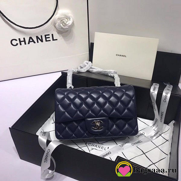 Chanel Flap Bag Lambskin Navy Blue with Silver Hardware 20CM - 1