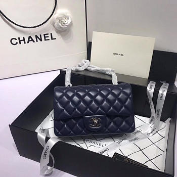Chanel Flap Bag Lambskin Navy Blue with Silver Hardware 20CM