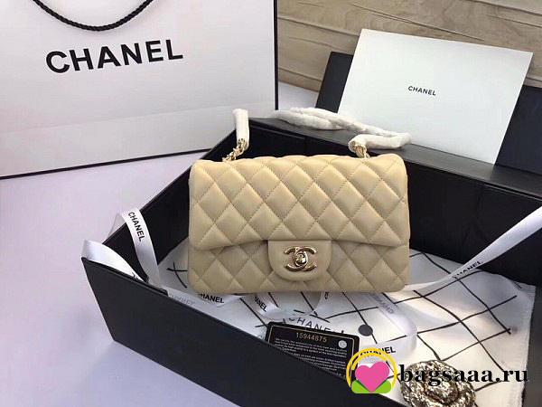 Chanel Flap Bag Lambskin Apricot with Gold Hardware 20CM - 1