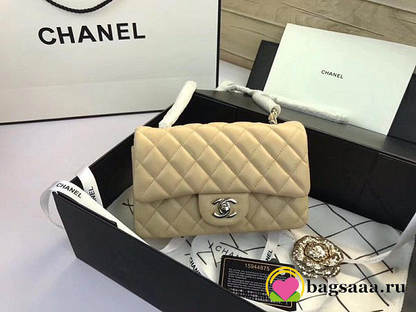Chanel Flap Bag Lambskin Apricot with Silver Hardware 20CM - 1