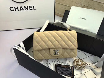 Chanel Flap Bag Lambskin Apricot with Silver Hardware 20CM