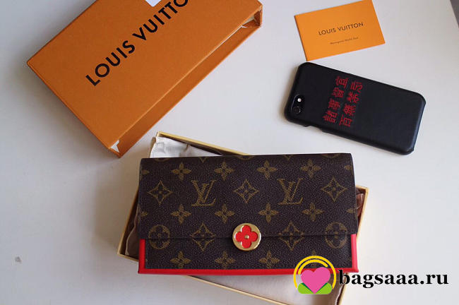 Louis Vuitton Flore Red Wallet Monogram Small Leather M64585 - 1