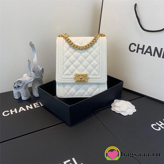 Chanel Boy Hangbag Calfskin White with Gold Hardware AS0130 - 1