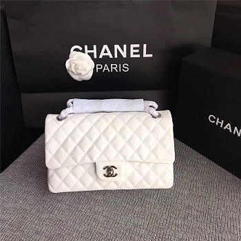 Chanel Jumbo Cowskin Flap White Bag With Silver Hardware 25cm