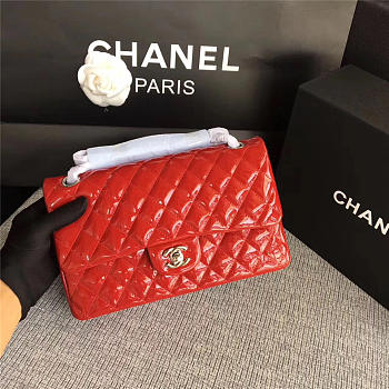 Chanel Jumbo Cowskin Flap Red Bag With Silver Hardware 25cm