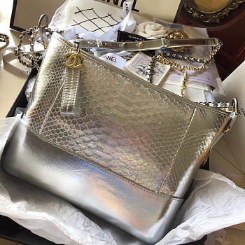 Chanel Gabrielle Snakeskin small hobo bag Silvery 20cm