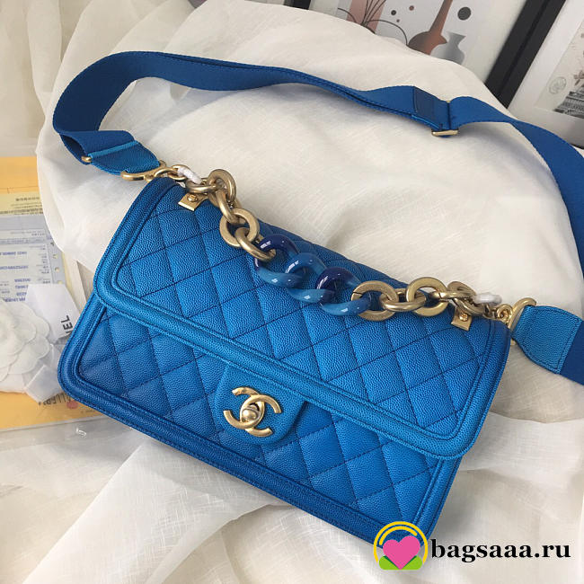 Chanel Original Large Cowskin Flap Bag with Blue 26cm - 1