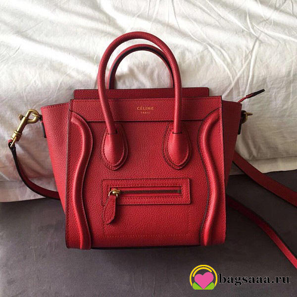 Celine Micro Luggage Calfskin Handbag in Red - 1