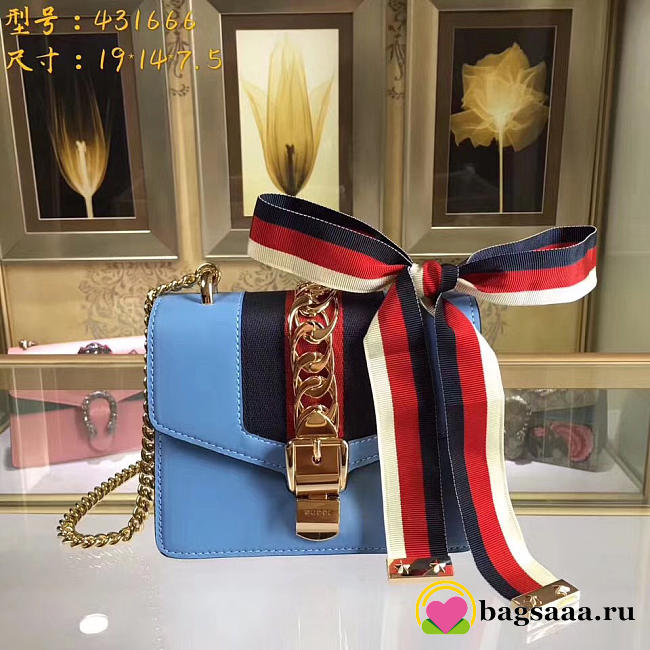 Gucci Sylvie leather mini chain bag in Light Blue 431666 - 1