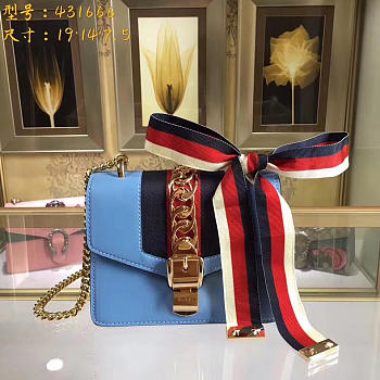 Gucci Sylvie leather mini chain bag in Light Blue 431666