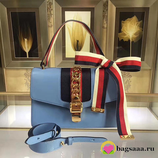 Gucci Sylvie shoulder bag in Light Blue leather 421882 - 1