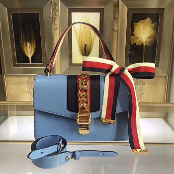 Gucci Sylvie shoulder bag in Light Blue leather 421882