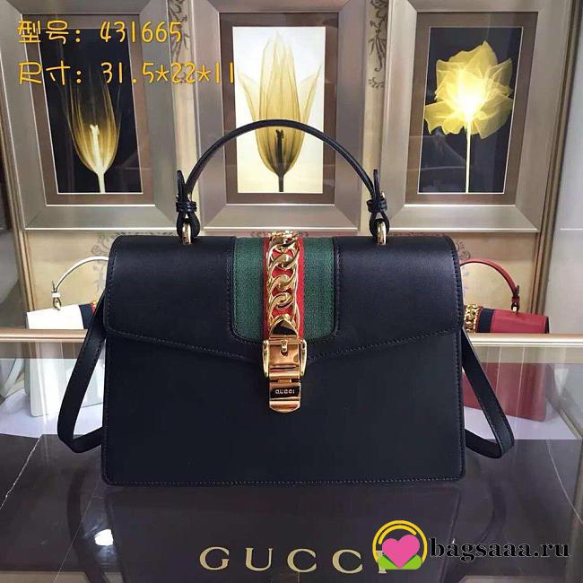 Gucci Sylvie medium top handle bag in Black leather 431665 - 1