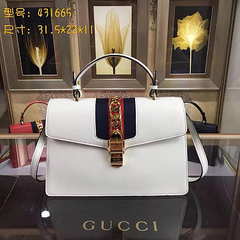 Gucci Sylvie medium top handle bag in White leather 431665