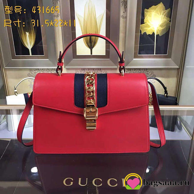 Gucci Sylvie medium top handle bag in Red leather 431665 - 1