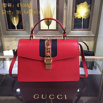 Gucci Sylvie medium top handle bag in Red leather 431665