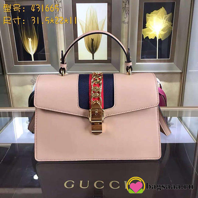 Gucci Sylvie medium top handle bag in Pink leather 431665 - 1