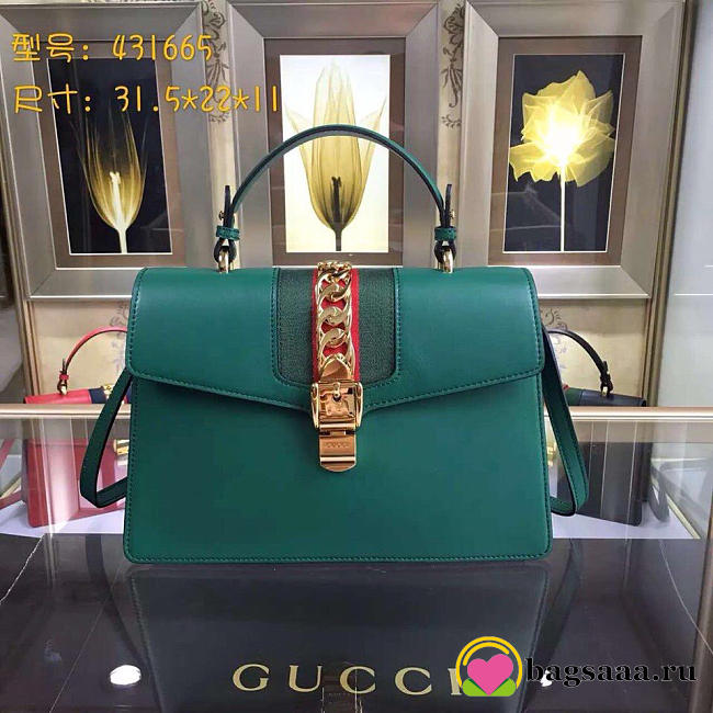Gucci Sylvie medium top handle bag in Green leather 431665 - 1