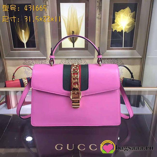 Gucci Sylvie medium top handle bag in Rose Red leather 431665 - 1