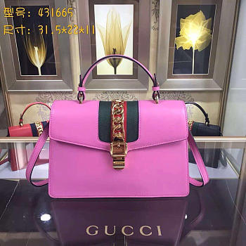 Gucci Sylvie medium top handle bag in Rose Red leather 431665