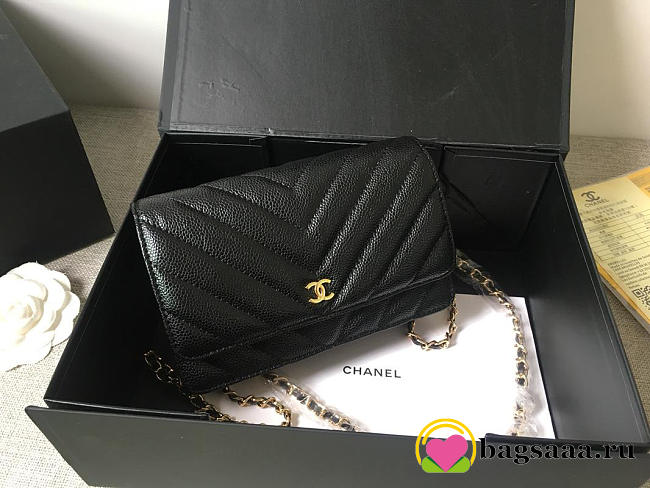 Chanel Flap Bag Calfskin Leather Black with Gold Hardware - 1
