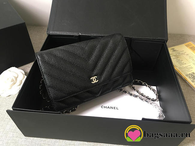 Chanel Flap Bag Calfskin Leather Black with Silver Hardware - 1