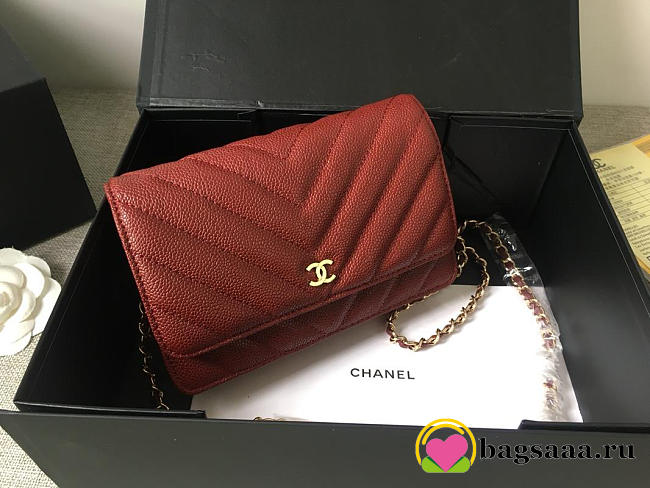 Chanel Flap Bag Calfskin Leather Red with Gold Hardware - 1