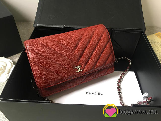 Chanel Flap Bag Calfskin Leather Red with Silver Hardware - 1
