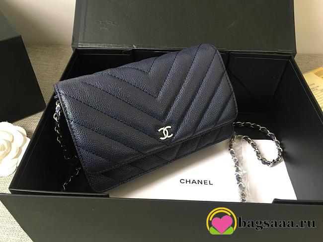 Chanel Flap Bag Calfskin Leather Blue with Silver Hardware - 1