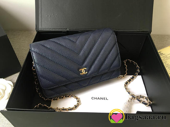 Chanel Flap Bag Calfskin Leather Blue with Gold Hardware - 1