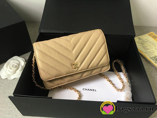 Chanel Flap Bag Calfskin Leather Apricot with Gold Hardware - 1