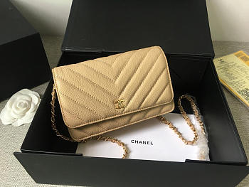 Chanel Flap Bag Calfskin Leather Apricot with Gold Hardware