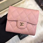 Chanel Calfskin Leather Plain Folding Pink Wallets with Gold Hardware - 1