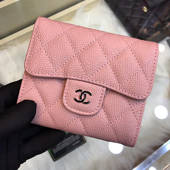 Chanel Calfskin Leather Plain Folding Pink Wallets with Silver Hardware