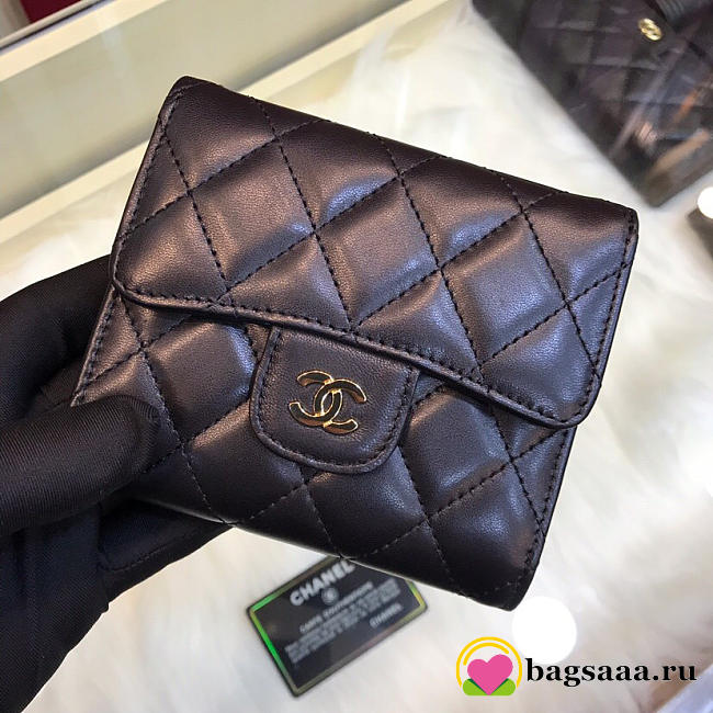 Chanel Plain Folding Black Wallets with Gold Hardware - 1