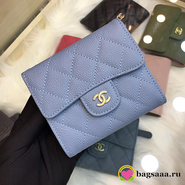 Chanel Plain Folding Blue and Pink Wallets with Gold Hradware - 1