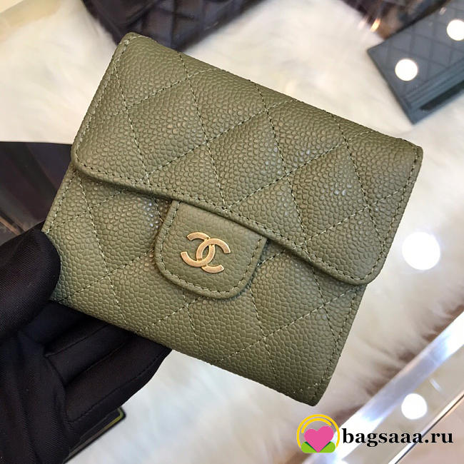 Chanel Plain Folding Green and Pink Wallets with Gold Hradware - 1