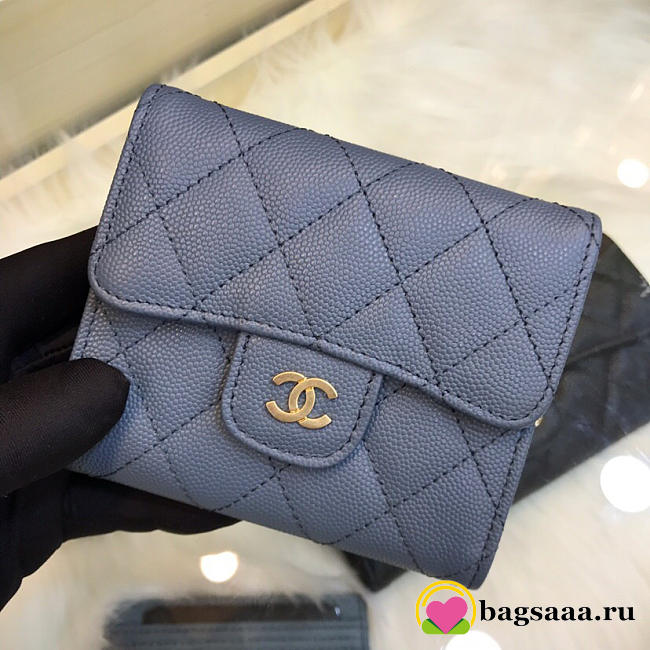 Chanel Calfskin Leather Plain Folding Blue Wallets - 1