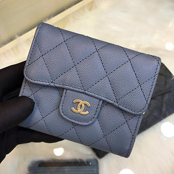 Chanel Calfskin Leather Plain Folding Blue Wallets