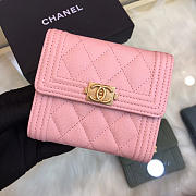 Chanel Lebay Calfskin Leather Plain Folding Pink Wallets - 1