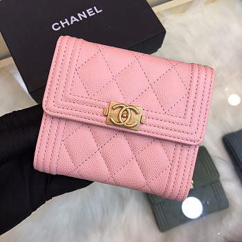 Chanel Lebay Calfskin Leather Plain Folding Pink Wallets
