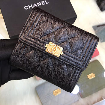 Chanel Lebay Calfskin Leather Plain Folding Black Wallets