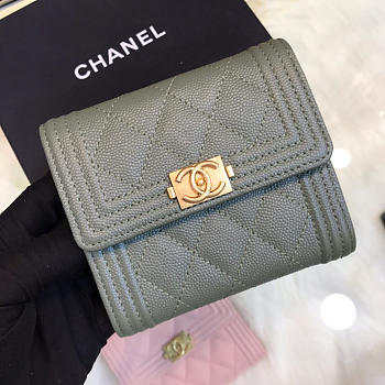 Chanel Lebay Calfskin Leather Plain Folding Gray Wallets