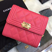 Chanel Lebay Calfskin Leather Plain Folding Rose Red Wallets - 2