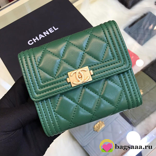 Chanel Lebay Calfskin Leather Plain Folding Green Wallets - 1