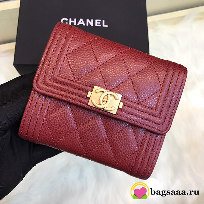 Chanel Lebay Calfskin Leather Plain Folding Red Wallets - 1