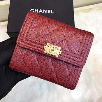 Chanel Lebay Calfskin Leather Plain Folding Red Wallets