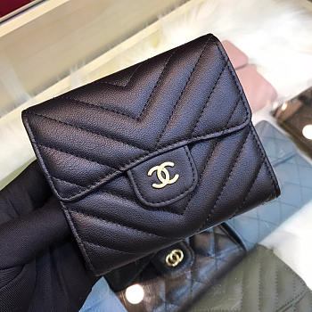 Chanel Calfskin Leather Plain Folding Black Wallets