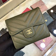 Chanel Calfskin Leather Plain Folding Green Wallets 82288 - 1