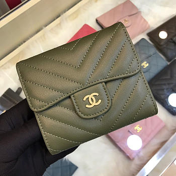 Chanel Calfskin Leather Plain Folding Green Wallets 82288